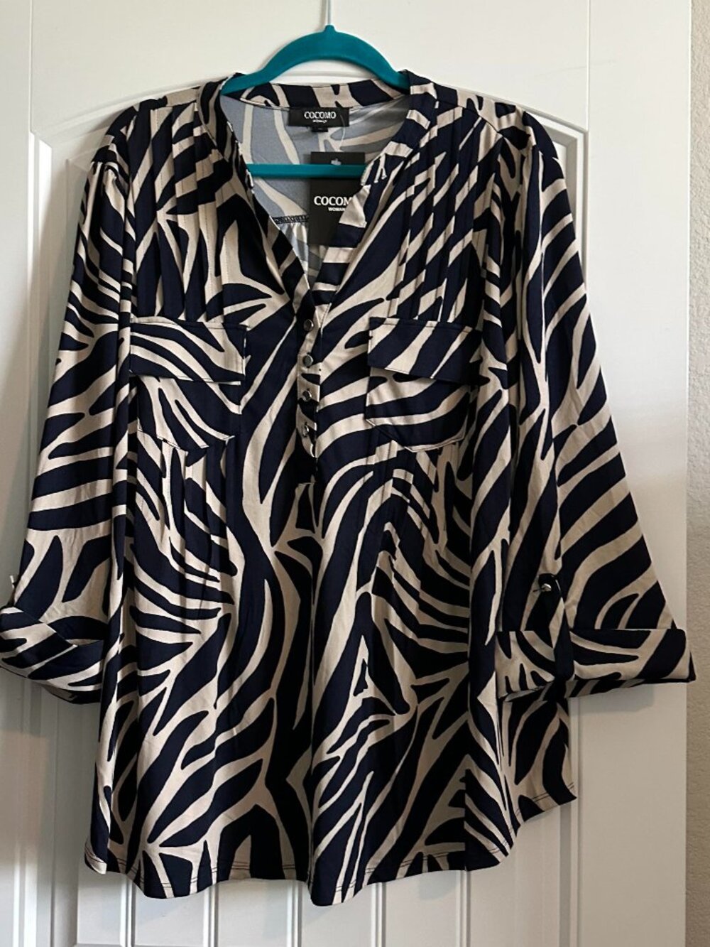 NWT Cocomo Plus Size Pleated Zebra Pullover Top 3X